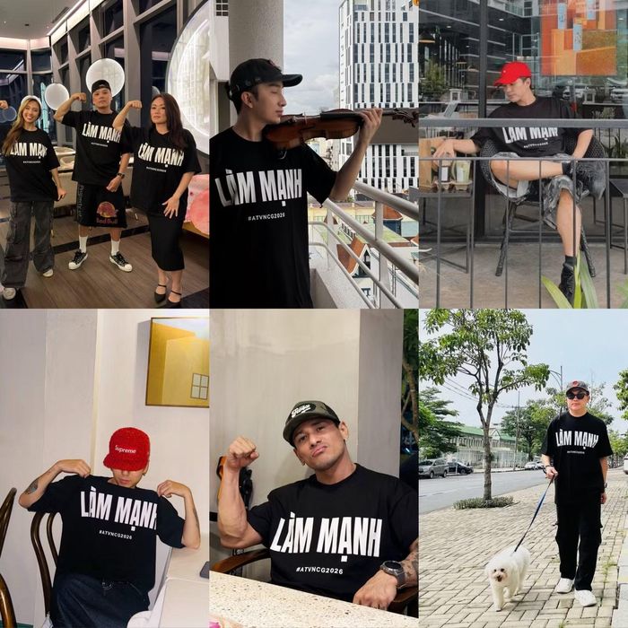Dàn Anh Tài cùng diện áo "LÀM MẠNH". - Ảnh: Threads nhân vật.
