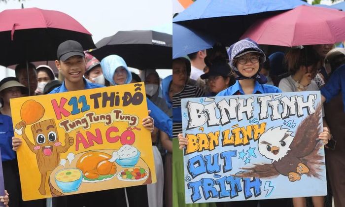 Những thông điệp độc đáo cổ vũ tinh thần cho thi sinh tại điểm thi THPT chuyên Sơn Tây. (Ảnh: Đội TNTN trường THPT chuyên Sơn Tây)