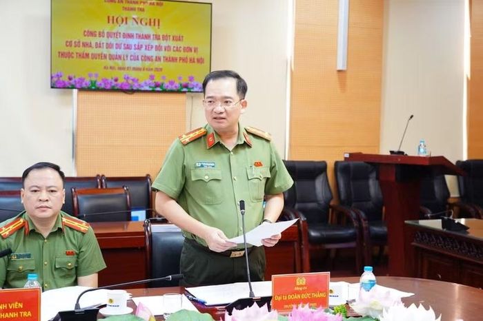 Đại tá Đoàn Đức Thắng, Chánh Thanh tra CATP Hà Nội chủ trì hội nghị.