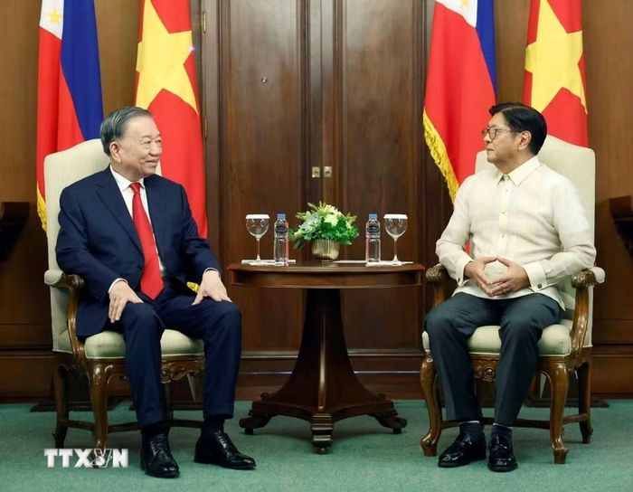  Tổng Bí thư, Chủ tịch nước Tô Lâm và Tổng thống Philippines Ferdinand Romualdez Marcos Jr. hội đàm. Ảnh: Thống Nhất/TTXVN. 
