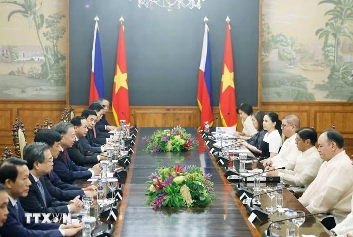  Tổng Bí thư, Chủ tịch nước Tô Lâm và Tổng thống Philippines Ferdinand Romualdez Marcos Jr. hội đàm cấp Nhà nước. Ảnh: Thống Nhất/TTXVN. 