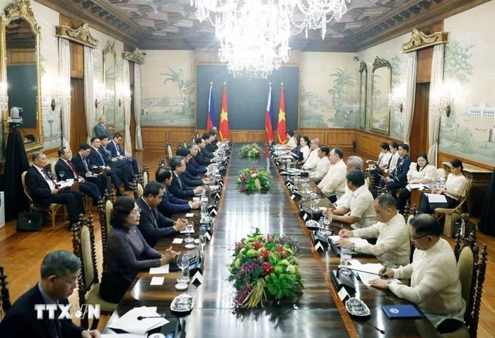  Tổng Bí thư, Chủ tịch nước Tô Lâm và Tổng thống Philippines Ferdinand Romualdez Marcos Jr. hội đàm cấp Nhà nước. Ảnh: Thống Nhất/TTXVN. 