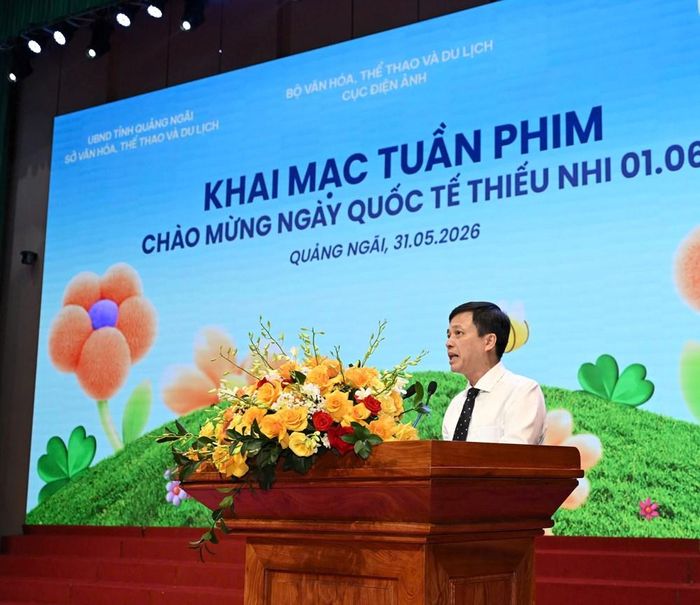 Tiến sĩ Đỗ Quốc Việt, Phó Cục trưởng Cục Điện ảnh phát biểu khai mạc Tuần phim, nhấn mạnh vai trò của điện ảnh trong giáo dục và phát triển toàn diện trẻ em