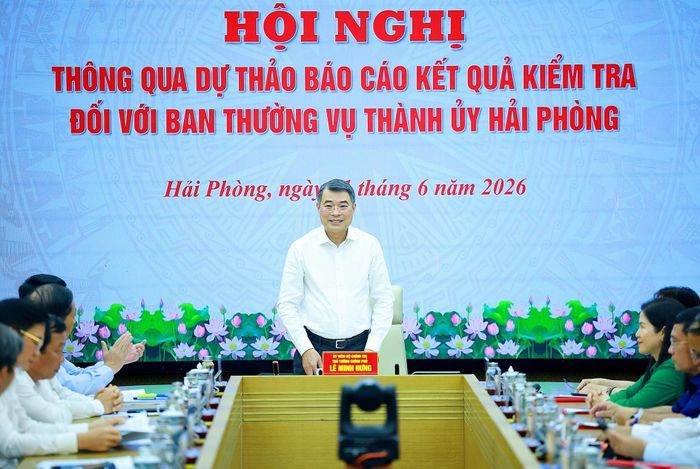 Bí thư Đảng ủy, Thủ tướng Chính phủ Lê Minh Hưng kết luận Hội nghị thông qua dự thảo báo cáo kết quả kiểm tra đối với Ban Thường vụ Thành ủy Hải Phòng. Ảnh: Dương Giang – TTXVN