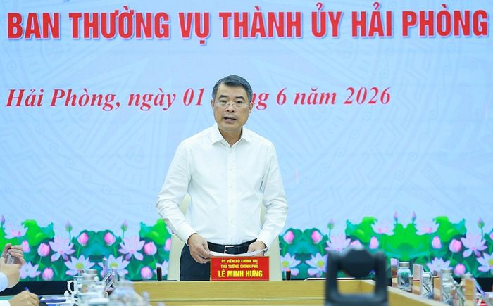 Bí thư Đảng ủy, Thủ tướng Chính phủ Lê Minh Hưng kết luận Hội nghị thông qua dự thảo báo cáo kết quả kiểm tra đối với Ban Thường vụ Thành ủy Hải Phòng. Ảnh: Dương Giang – TTXVN