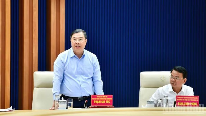 Phó Thủ tướng Thường trực Chính phủ Phạm Gia Túc phát biểu ý kiến tại cuộc làm việc. (Ảnh: THANH GIANG)