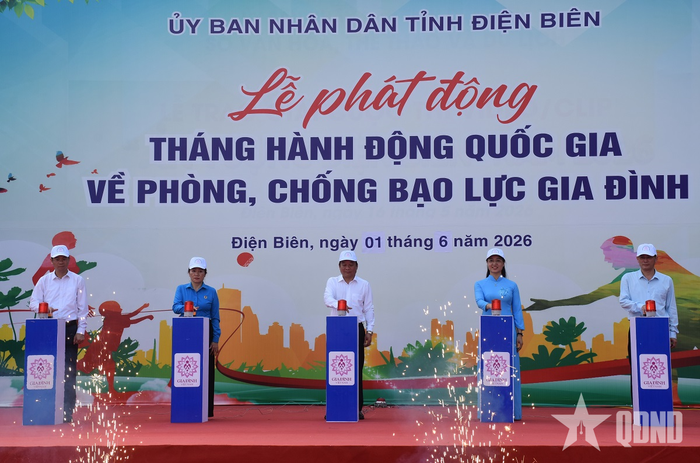 Đồng chí Nguyễn Minh Phú, Phó chủ tịch UBND tỉnh và các đại biểu thực hiện nghi thức nhấn nút phát động.