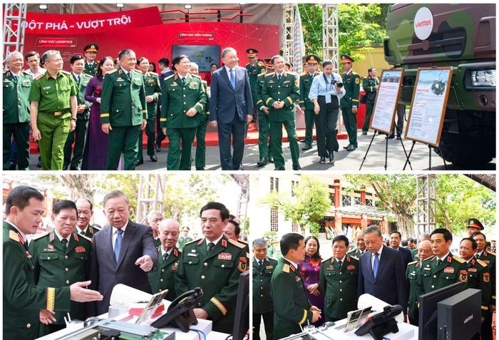 Tổng Bí thư Tô Lâm (nay là Tổng Bí thư, Chủ tịch nước) cùng các đại biểu tham quan sản phẩm, khí tài hiện đại của Viettel tại Đại hội Thi đua Quyết thắng toàn quân lần thứ XI.