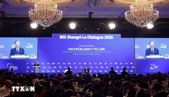 Tổng Bí thư, Chủ tịch nước Tô Lâm phát biểu dẫn đề tại Đối thoại Shangri-La lần thứ 23. Ảnh: TTXVN