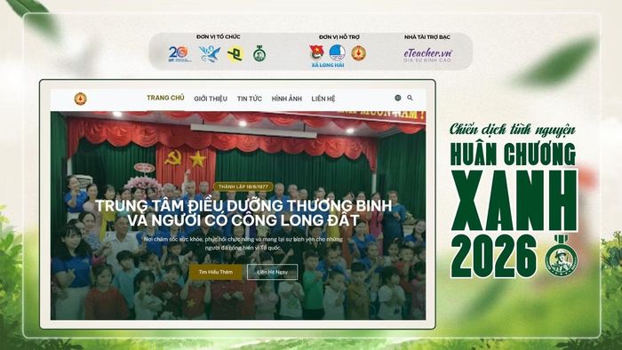 Giao diện website giới thiệu Trung tâm Điều dưỡng thương binh và người có công Long Đất do các chiến sĩ tình nguyện thực hiện.