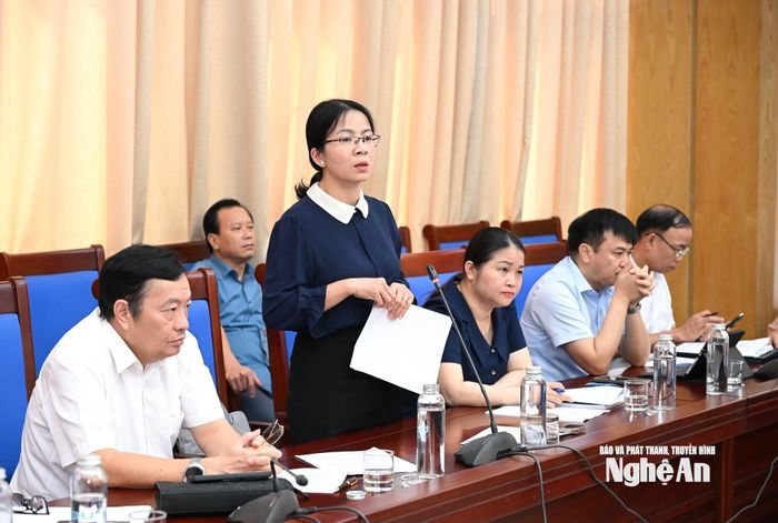 Đồng chí Hoàng Thị Xuyên - Phó Chủ tịch UBND xã Tân Châu phát biểu tại buổi làm việc. Ảnh: Thành Cường
