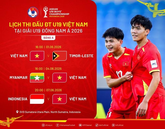 Lịch thi đấu của U19 Việt Nam tại giải U19 Đông Nam Á 2026. (Nguồn: VFF)