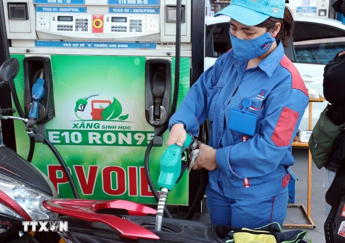 Xăng sinh học E10 bán tại cửa hàng kinh doanh xăng dầu PVOIL trên phố Thái Thịnh, Hà Nội. (Ảnh: Trần Việt/TTXVN)