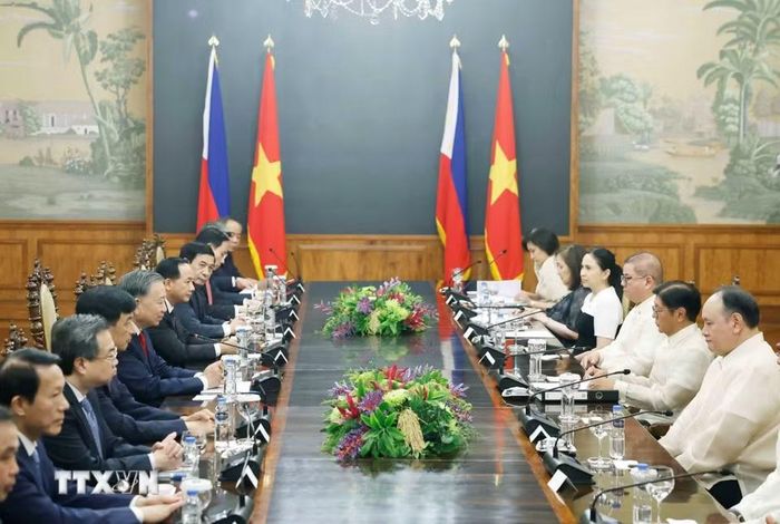 Tổng Bí thư, Chủ tịch nước Tô Lâm và Tổng thống Philippines Ferdinand Romualdez Marcos Jr. hội đàm cấp Nhà nước. (Ảnh: Thống Nhất/TTXVN)