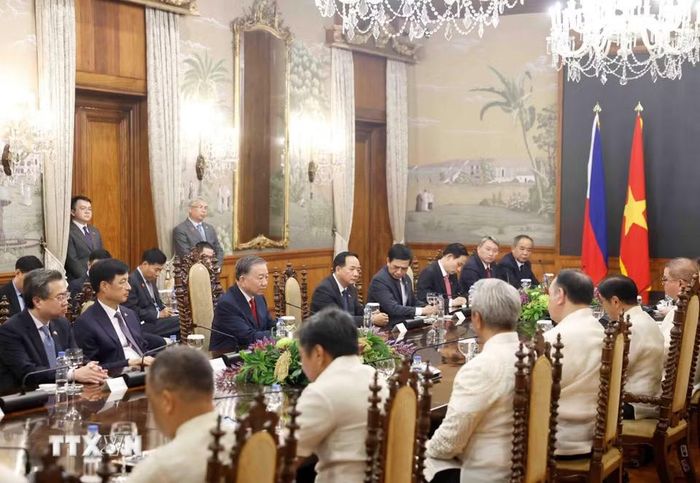 Tổng Bí thư, Chủ tịch nước Tô Lâm và Tổng thống Philippines Ferdinand Romualdez Marcos Jr. hội đàm cấp Nhà nước. (Ảnh: Thống Nhất/TTXVN)