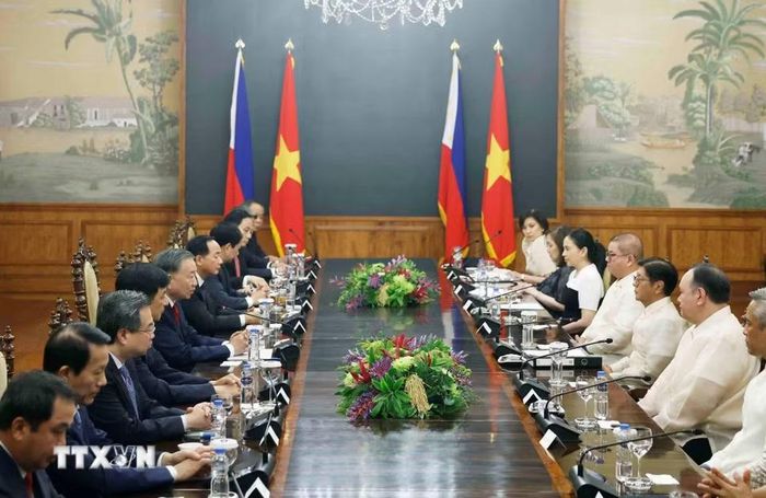 Tổng Bí thư, Chủ tịch nước Tô Lâm và Tổng thống Philippines Ferdinand Romualdez Marcos Jr. hội đàm cấp Nhà nước. (Ảnh: Thống Nhất/TTXVN)