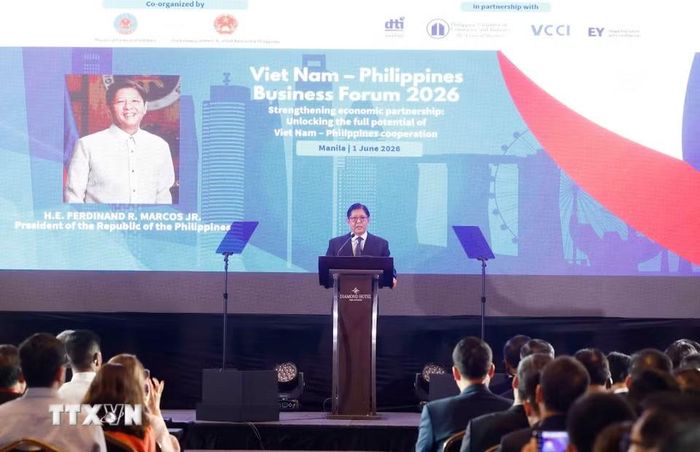 Tổng thống Philippines Ferdinand Romualdez Marcos Jr. phát biểu tại Diễn đàn Doanh nghiệp Việt Nam-Philippines. (Ảnh: Thống Nhất/TTXVN)