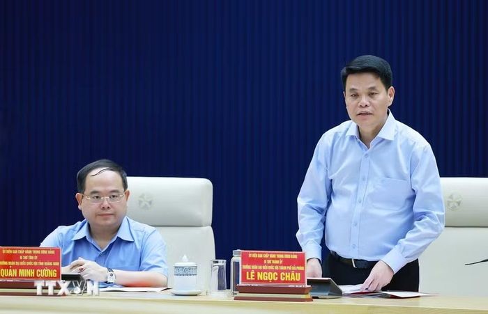 Bí thư Thành ủy Hải Phòng Lê Ngọc Châu phát biểu. (Ảnh: Dương Giang/TTXVN)