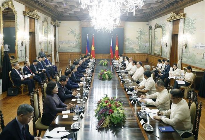Tổng Bí thư, Chủ tịch nước Tô Lâm và Tổng thống Philippines Ferdinand Romualdez Marcos Jr. hội đàm cấp Nhà nước. Ảnh: Thống Nhất/TTXVN