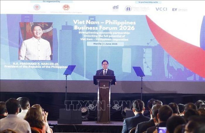 Tổng thống Philippines Ferdinand Romualdez Marcos Jr. phát biểu tại Diễn đàn Doanh nghiệp Việt Nam - Philippines. Ảnh: Thống Nhất/TTXVN