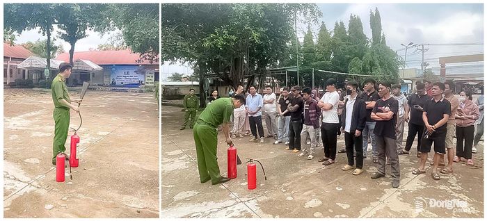 Cán bộ Đội CC&amp;CNCH khu vực 5 trực tiếp giới thiệu và hướng dẫn quy trình thao tác sử dụng các loại phương tiện chữa cháy thông dụng. Ảnh: PV
