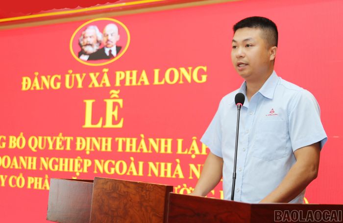 Đại diện Chi bộ Công ty cổ phần năng lượng Mường Khương phát biểu.