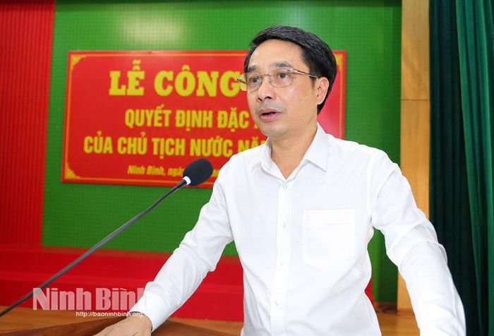 Đồng chí Hoàng Văn Kiên, Tỉnh ủy viên, Phó Chủ tịch HĐND tỉnh phát biểu tại Lễ công bố. Ảnh: Vũ Tuấn