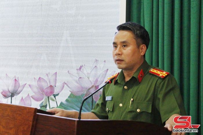 Lãnh đạo Công an tỉnh phát biểu tại Lễ công bố.