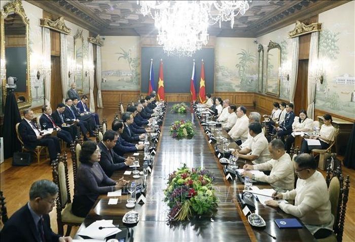 Tổng Bí thư, Chủ tịch nước Tô Lâm và Tổng thống Philippines Ferdinand Romualdez Marcos Jr. hội đàm cấp Nhà nước. Ảnh: Thống Nhất/TTXVN