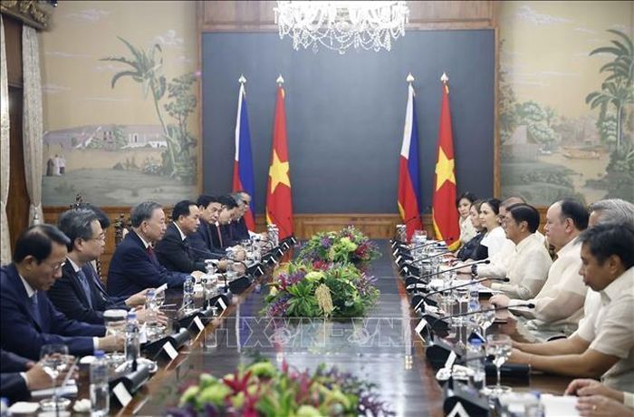 Tổng Bí thư, Chủ tịch nước Tô Lâm và Tổng thống Philippines Ferdinand Romualdez Marcos Jr. hội đàm cấp Nhà nước. Ảnh: Thống Nhất/TTXVN
