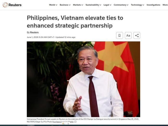 Hãng Reuters PNA đưa tin về việc Việt Nam - Philippines nâng cấp quan hệ lên Đối tác Chiến lược Tăng cường vào sáng 1/6