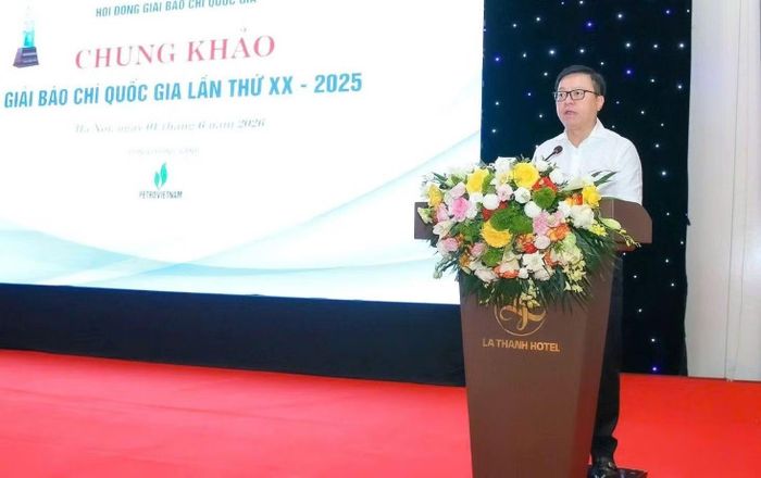 Chủ tịch Hội Nhà báo Việt Nam Lê Quốc Minh phát biểu khai mạc vòng chung khảo Giải Báo chí Quốc gia lần thứ 20, năm 2025.