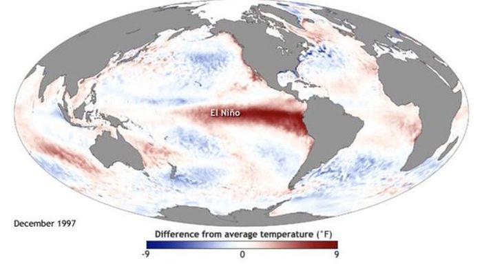 Khả năng xuất hiện một siêu El Nino làm Trái đất nóng lên mạnh trong năm nay đang gia tăng. Ảnh: NOAA