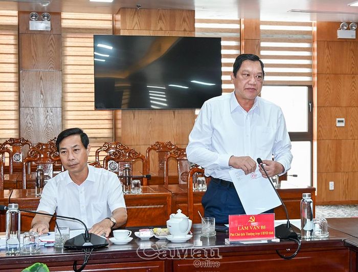 Phó Chủ tịch Thường trực UBND tỉnh Lâm Văn Bi trao đổi, tháo gỡ một số vấn đề trong công tác thanh tra tại buổi làm việc.