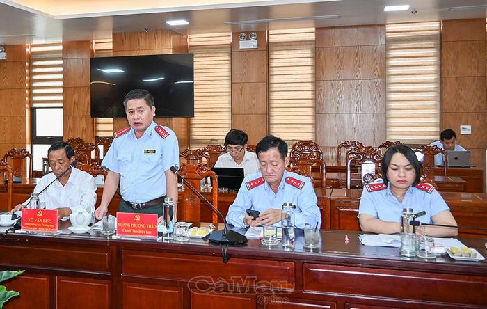 Ông Hoàng Phương Thảo, Chánh Thanh tra tỉnh trình bày những khó khăn, vướng mắc trong công tác thanh tra.