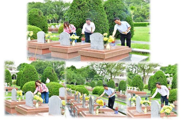 Đoàn công tác thành kính tưởng nhớ các anh hùng liệt sĩ tại Nghĩa trang Liệt sĩ Quốc gia A1. 