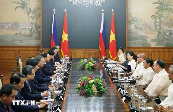  Tổng Bí thư, Chủ tịch nước Tô Lâm và Tổng thống Philippines Ferdinand Romualdez Marcos Jr. hội đàm cấp Nhà nước. (Ảnh: Thống Nhất/TTXVN)