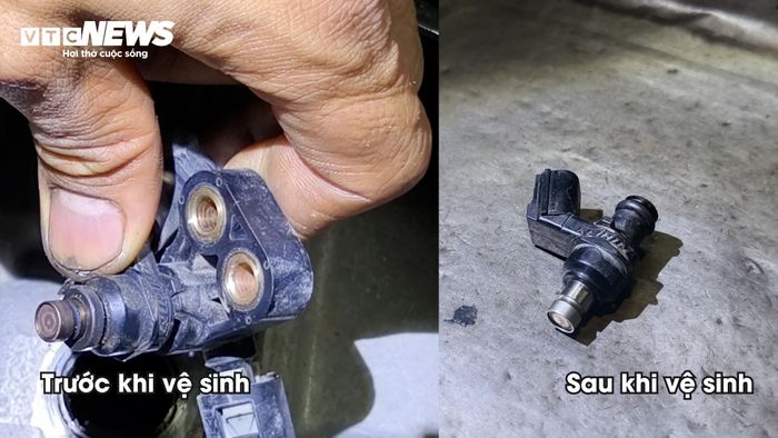 Kim phun xăng trước và sau khi được vệ sinh. (Ảnh: Mạnh Hùng)