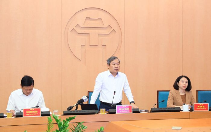 Chủ tịch UBND thành phố Vũ Đại Thắng phát biểu kết luận cuộc họp. Ảnh: Viết Thành
