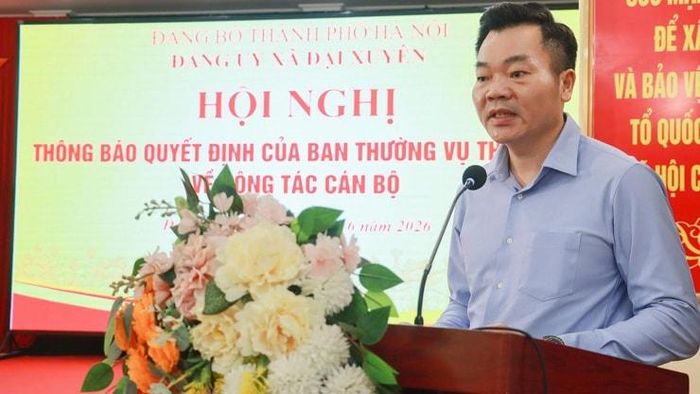 Tân Bí thư Đảng ủy xã Đại Xuyên Đào Việt Long phát biểu tại hội nghị. Ảnh: PV