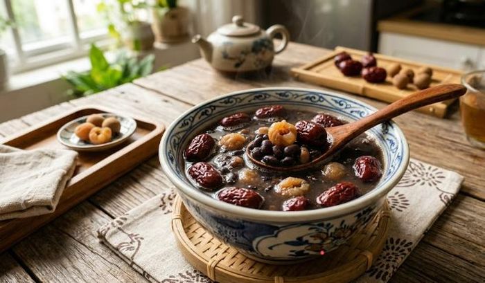 Canh đậu đen, táo đỏ, long nhãn phù hợp với người thường xuyên mệt mỏi, ngủ không sâu giấc hoặc có biểu hiện nóng trong.