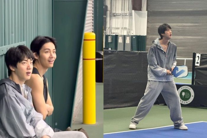  Các thành viên của nhóm nhạc BTS gồm Jin, V và RM đã chia sẻ trong một buổi phát trực tiếp rằng họ thường cùng nhau chơi pickleball trong các chuyến lưu diễn. Ảnh: Instagram. 