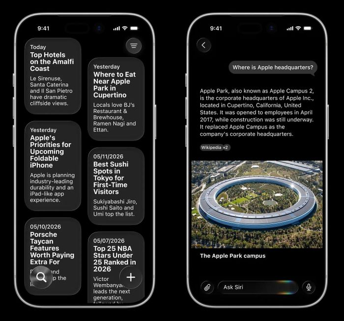  Ảnh minh họa ứng dụng Siri mới trên iOS 27. Ảnh: Bloomberg. 