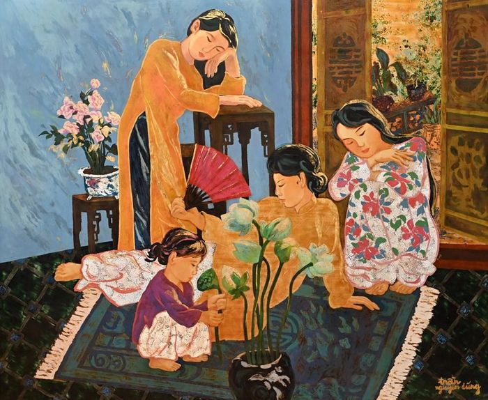 Thiếu nữ Hà Nội là một trong ba chủ đề trong không gian hội họa của Trần Nguyên Dũng