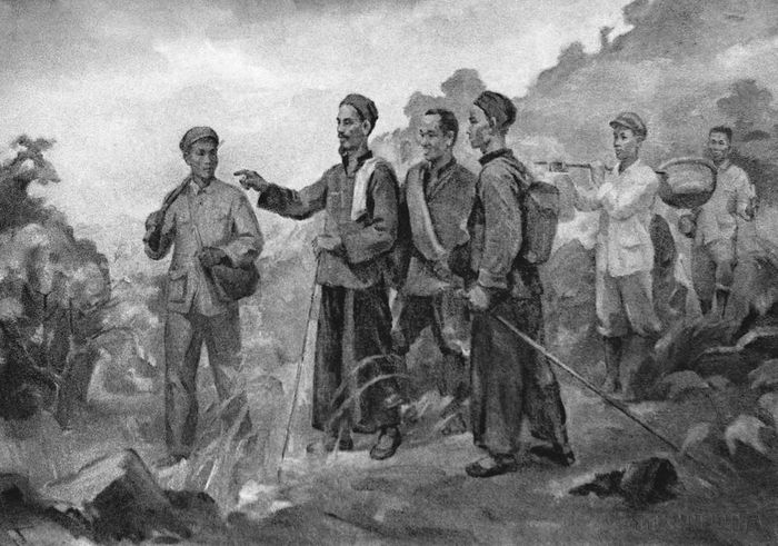 Ngày 28/1/1941, lãnh tụ Nguyễn Ái Quốc và các đồng chí Lê Quảng Ba, Phùng Chí Kiên, Thế An, Đặng Văn Cáp, Hoàng Văn Lộc vượt qua mốc 108 biên giới Việt Nam - Trung Quốc về đến Pác Bó (xã Trường Hà, Hà Quảng, Cao Bằng), trực tiếp lãnh đạo cách mạng. Ảnh: TTXVN phát