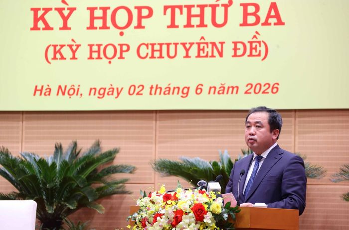 Ủy viên Bộ Chính trị, Bí thư Thành ủy Hà Nội Trần Đức Thắng phát biểu chỉ đạo kỳ họp. Ảnh: Văn Điệp - TTXVN