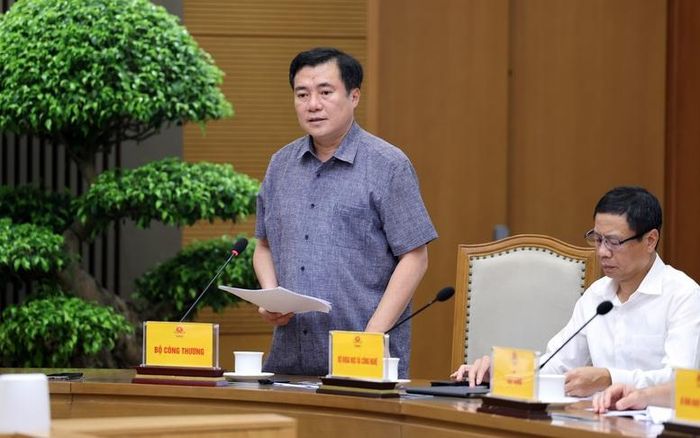 Thứ trưởng Bộ Công Thương Nguyễn Sinh Nhật Tân báo cáo tại cuộc họp - Ảnh: VGP/Phương Nguyên
