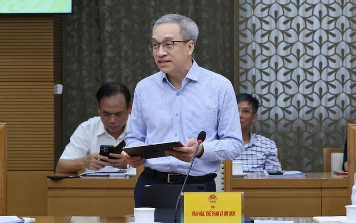 Thứ trưởng Bộ Văn hóa, Thể thao và Du lịch Phan Tâm phát biểu tại cuộc họp - Ảnh: VGP/Phương Nguyên