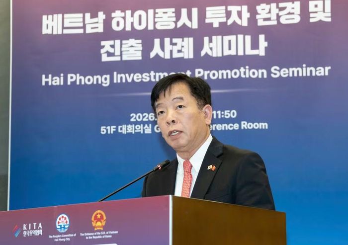 Đại sứ Vũ Hồ phát biểu tại Hội nghị Xúc tiến đầu tư Hải Phòng-Hàn Quốc năm 2026.