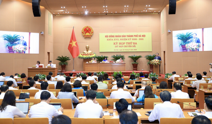 Quang cảnh Kỳ họp thứ ba, HĐND TP Hà Nội khóa XVII. Ảnh: NGUYỄN HỢP